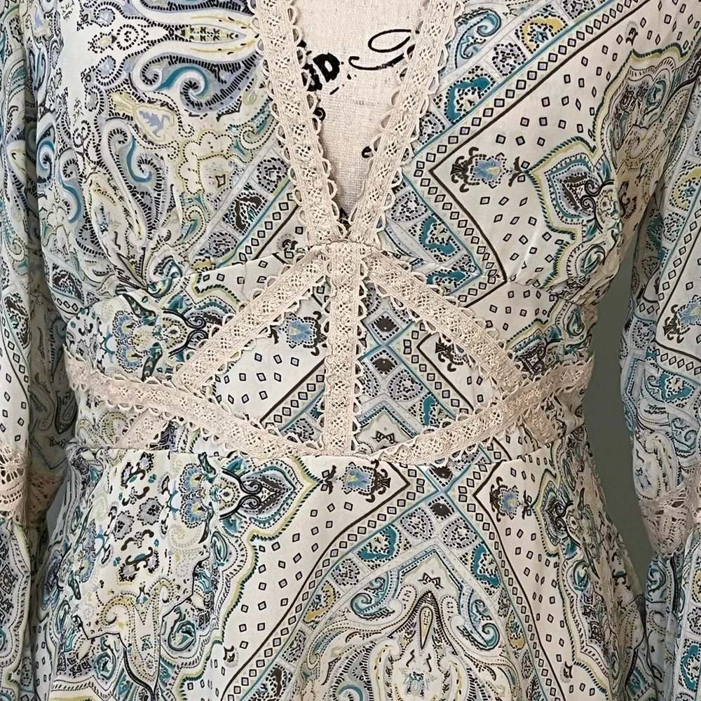 Free People Moonlight Bay mini dress | blue & white paisley print | size 8 - Picture 8 of 15